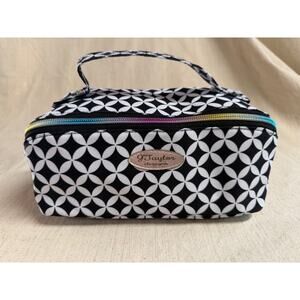 J Taylor Designs Cosmetic Makeup Travel Organizer Bag Black White Geometric Case